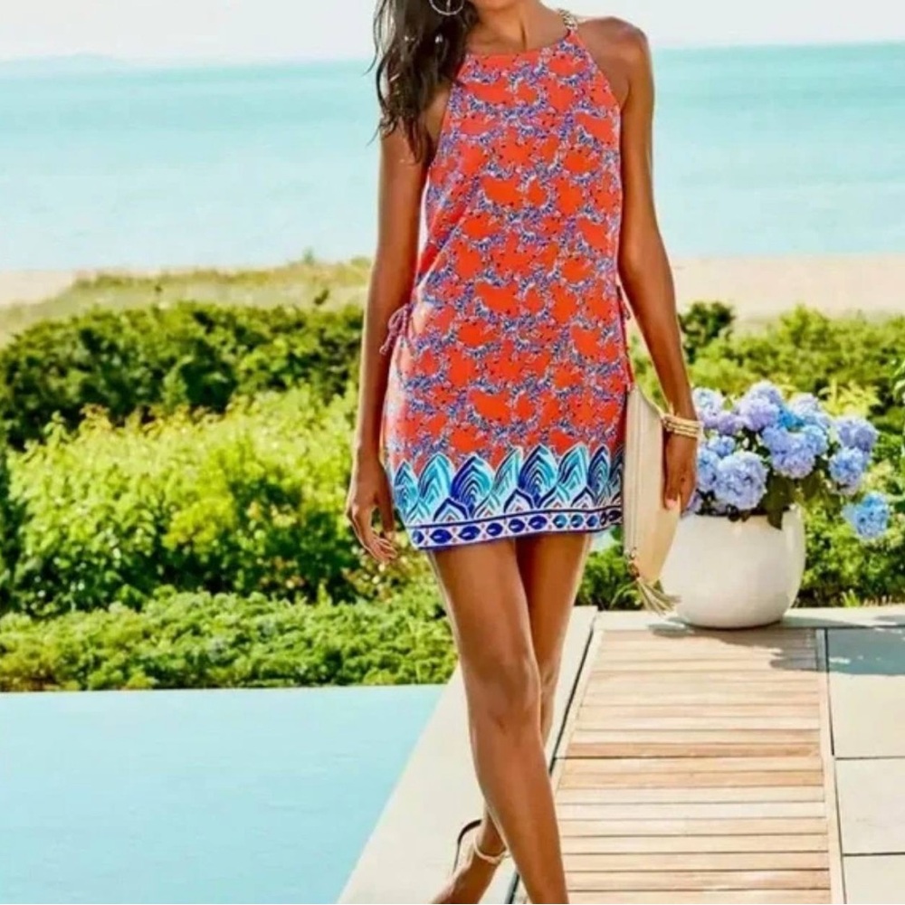 Lilly Pulitzer Pearl Romper Coral Heebee Zeebees (size:8) - Picture 2 of 7